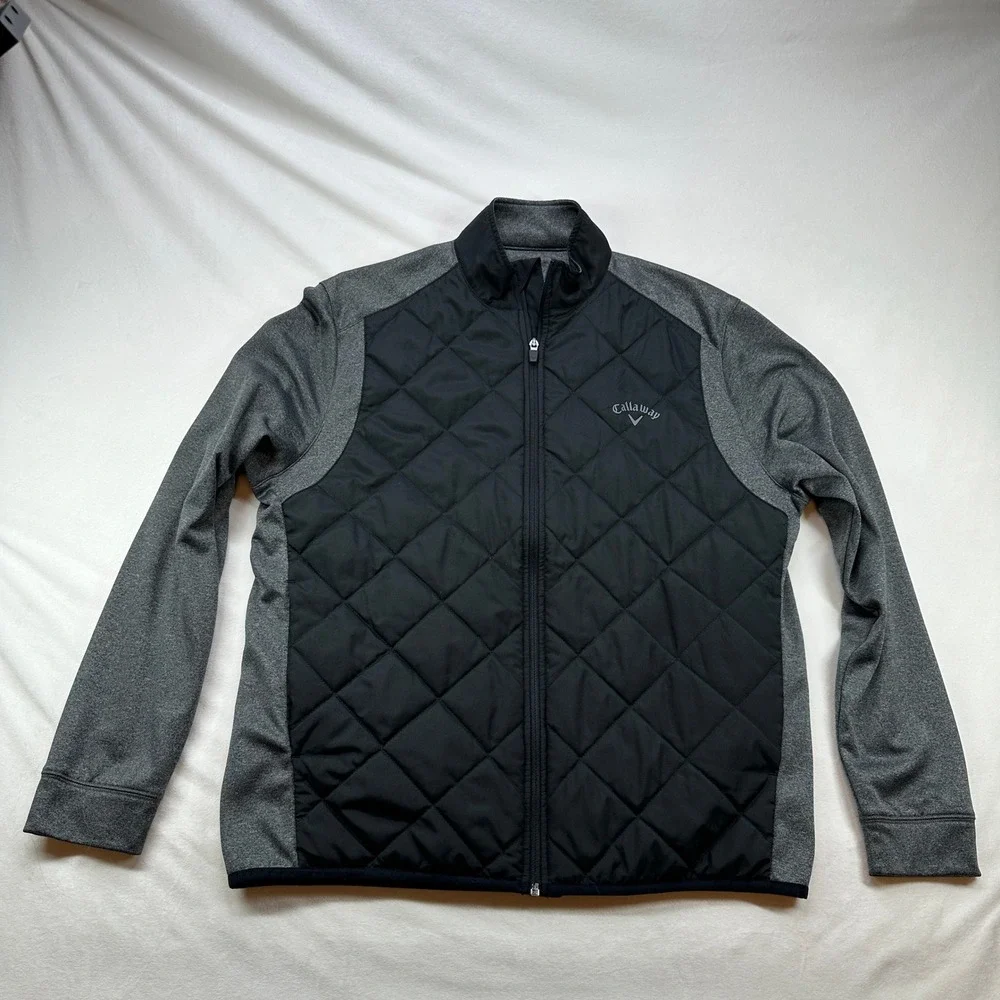 Callaway Golf‎ Weather Series Quilted Full Zip Jacket Mens Medium Gray Black